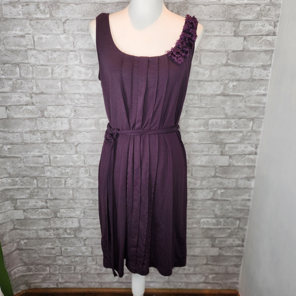 Ann Taylor Loft Dress Sleeveless Pleated 3D Shoulder Detail Purple Medium